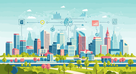 Obraz premium Smart City with AI and Data Analytics, Futuristic Urban Landscape