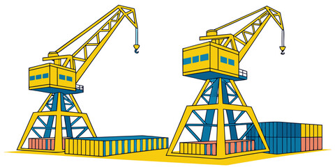 Two large yellow cranes on a dock with shipping containers Vector ©  MST RABEYA  BEGUM