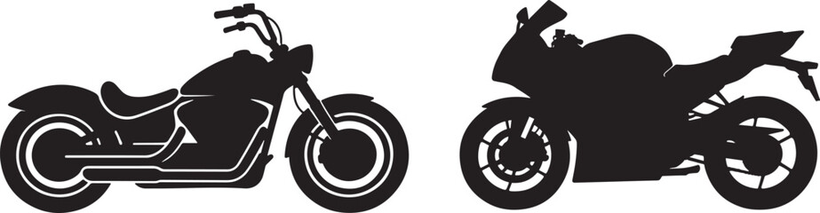 Fototapeta premium Two motorcycle silhouettes displayed side by side against a plain white background
