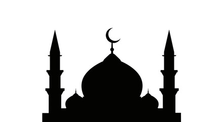 Islamic Mosque Silhouette with Crescent Moon Symbol.