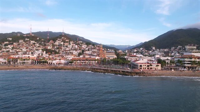 Aerial View of Puerto Vallarta Malecon at Sunset - Famous Oceanfront
Boardwalk, Mexico.