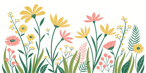A colorful floral border with various flowers Vector