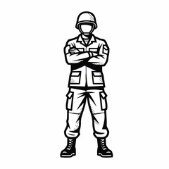 Obraz premium Soldier in combat gear stands with arms crossed isolated