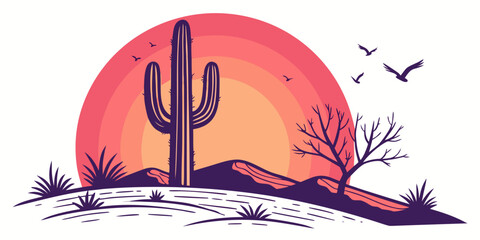 A desert landscape with a cactus and a sunset Vector ©  MST RABEYA  BEGUM