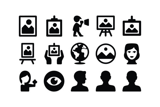 A set of black silhouette icons representing people and photography