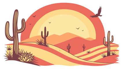 A desert landscape with cacti and a sunset Vector ©  MST RABEYA  BEGUM
