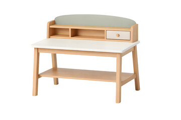 Fototapeta premium Minimal Kids Study Desk Simple Wooden Design Neutral Pastel Color Studio Isolated