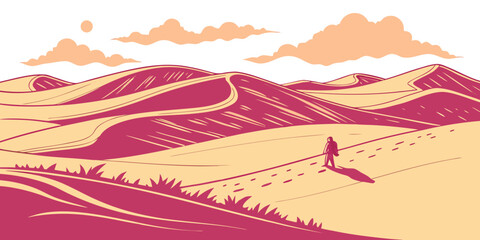 A lone figure stands in a vast desert landscape with mountains Vector ©  MST RABEYA  BEGUM