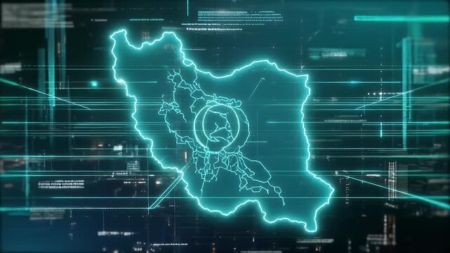 Digital Iran Map Outline Glowing Technology Structure
