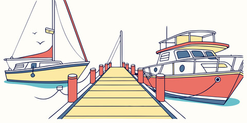 A dock with a sailboat and a powerboat Vector