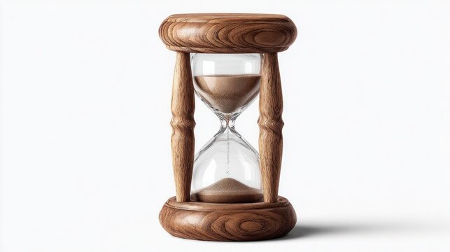 Classic wooden hourglass with sand flowing, symbolizing the passage of time