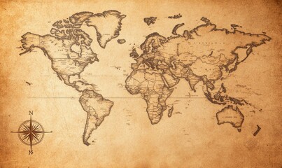 Obraz premium Detailed antique world map with a compass rose, perfect for travel or educational purposes.