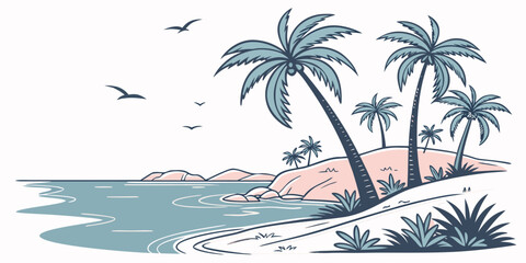 A serene tropical island with palm trees and a beach Vector ©  MST RABEYA  BEGUM