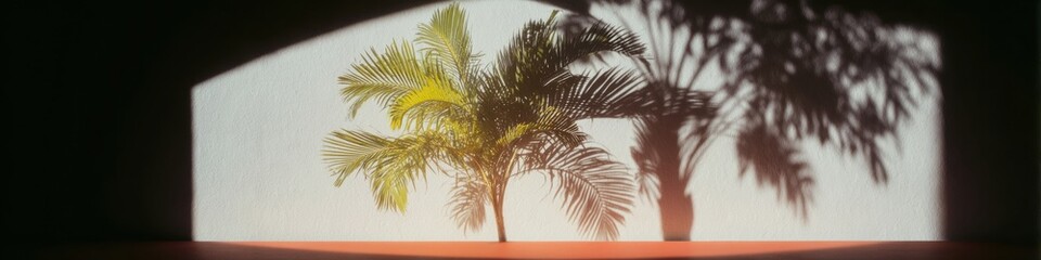 Obraz premium Minimal Matte Mint Green Counter Table Top Under Palm Tree Shadows Against a White Wall for Organic Beauty Product Display Background with Natural Sunlight
