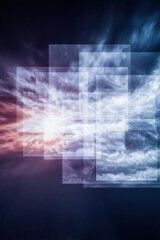 Obraz premium Weather Forecast Collage Displaying Lightning and Clouds with Coral Sunset Glow Background for Mobile App Promotion and Meteorological Technology Interface Design
