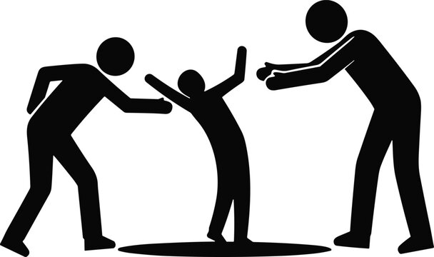 Human figures silhouette icon showing conflict, peer pressure, and social dynamics, abstract design for emotion, communication, bullying, and interaction illustration