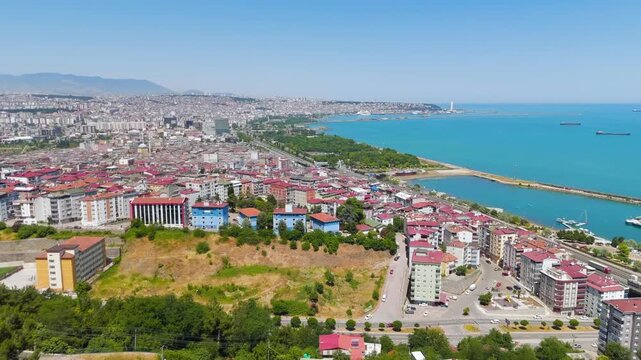 Samsun, Turkey. Panorama of the city and coast from a drone on a summer day. Aerial View