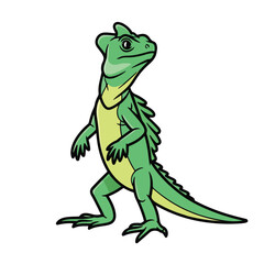 Fototapeta premium Green cartoon lizard standing on hind legs looking up
