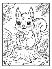 Cute animals with a forest background for kids, teens, and adults. Black and white coloring activity book. © Amazon KDP Expert