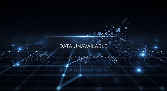 Data unavailable message on a futuristic glowing blue digital grid, connection error, abstract technology.