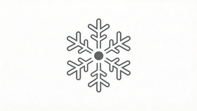 Minimalist line art snowflake icon with sixfold symmetry on white background. Simple, clean design for winter, holiday, or seasonal themes.