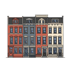 Naklejka premium Row of colorful townhouses with ornate facades and balconies