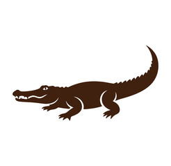 Fototapeta premium Brown alligator silhouette side view with open mouth on white background