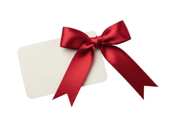 Gift tag with red ribbon bow isolated on transparent background