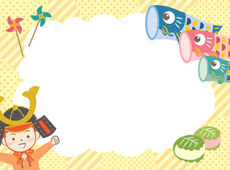 兜を被った男の子と鯉のぼりのフレーム　こどもの日