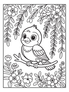 Cute animals with a forest background for kids, teens, and adults. Black and white coloring activity book.