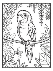 Fototapeta premium Cute animals with a forest background for kids, teens, and adults. Black and white coloring activity book.