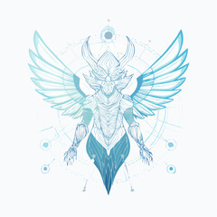 Fototapeta premium Ethereal Winged Guardian Adorned with Sacred Geometry and Mystical Aura Illustration