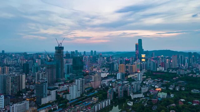 Changsha City Skyline at Dusk - Aerial Urban View