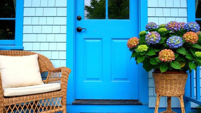 Blue door with flowers.