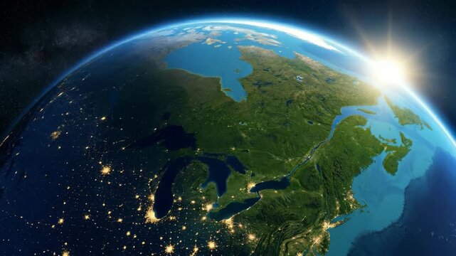 st. lawrence seaway map viewed from space with sunlight video