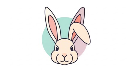 Fototapeta premium Cute Cartoon Rabbit Face with Big Ears and Pastel Background.