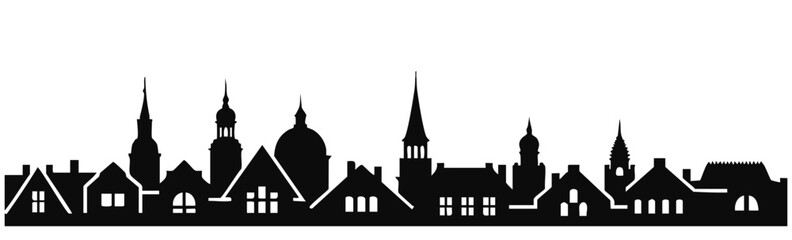 Fototapeta premium European Old Town Skyline Silhouette: Historic City Architecture and Cathedral Spire Icons