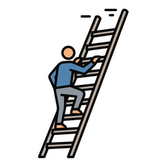 Person climbing a steep ladder reaching for success