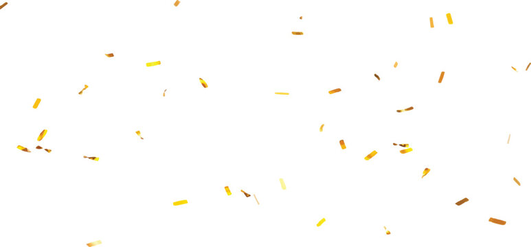 A shower of golden confetti against a pure white background, perfect for adding a touch of sparkle and festivity to any design.