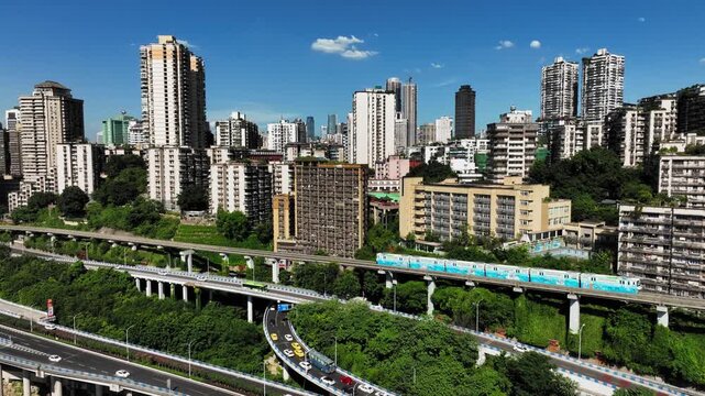 Chongqing Liziba Metro Station Aerial View with Cityscape
