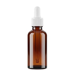 Fototapeta premium Amber glass dropper bottle with white cap and nozzle for essential oils or liquids