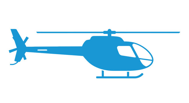 Simple blue helicopter icon isolated on a white background with vector illustration