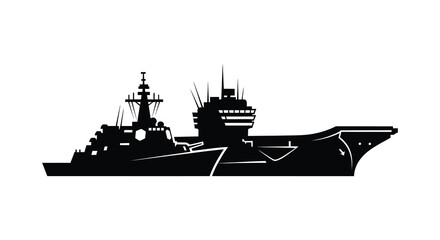 A striking black silhouette of a modern naval warship showcasing its powerful design silhouette high quality professional detailed © MIRAJ02