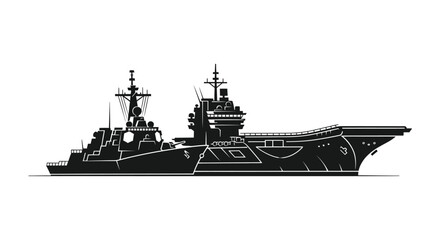 A striking black silhouette of a modern naval warship showcasing sleek design and power silhouette high quality professional © MIRAJ02