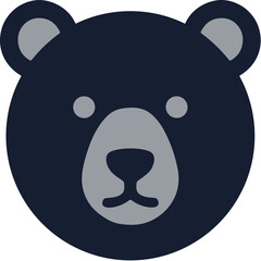 Simple Flat Design Black Bear Head Animal Icon Illustration
