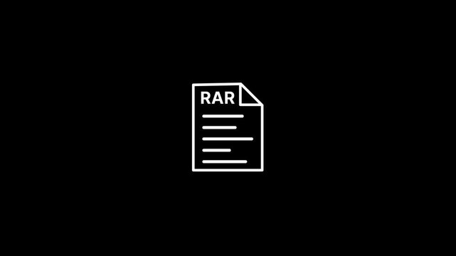 RAR file icon animation with text label isolated on dark background.Document types in flat style.