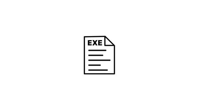 EXE file icon animation with text label isolated on dark background.Document types in flat style.