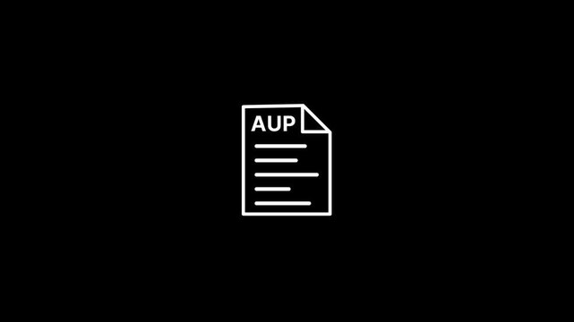 AUP file icon animation with text label isolated on dark background.Document types in flat style.