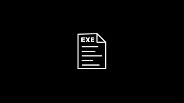 EXE file icon animation with text label isolated on dark background.Document types in flat style.