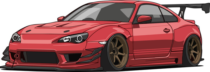 Red sports car illustration showcasing speed and style on a clean white background from a frontal viewpoint © Faisal